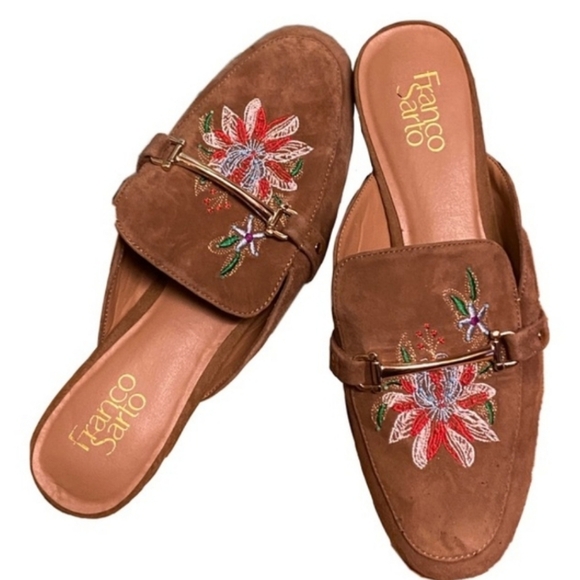 Franco Sarto Women's Brown‎ Embroidered Mules - Picture 1 of 5